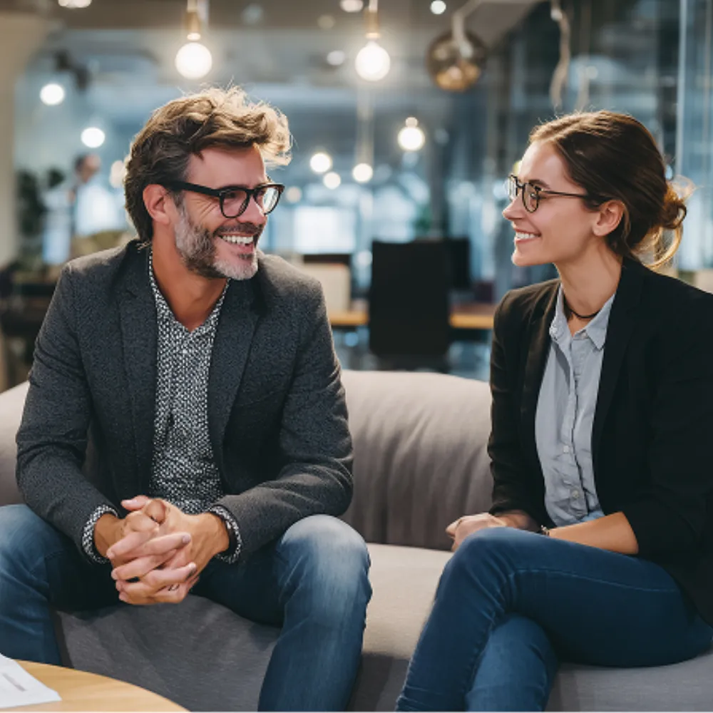 Owner having a one-on-one conversation with an employee