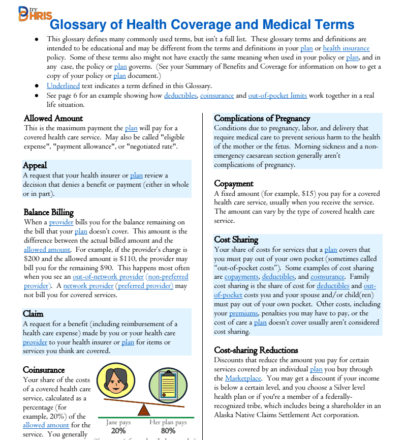 Gloassary of Health Terms for Employees