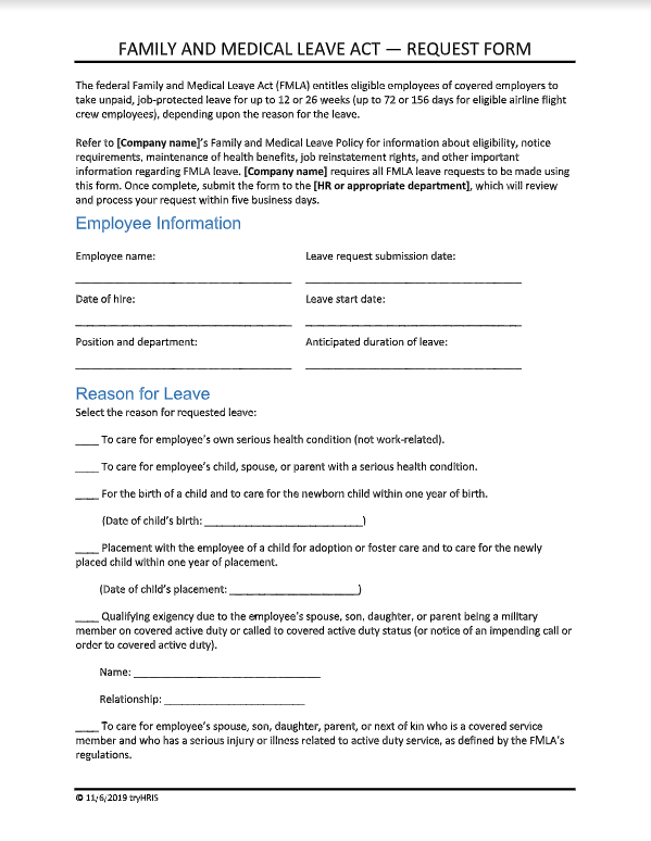 Form: FMLA Leave Request